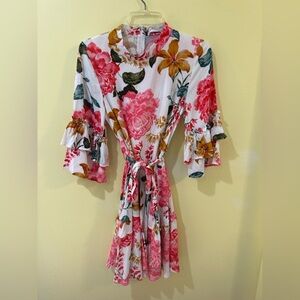 Petal + Pup Floral Tie Waist Dress | Ruffle Sleeves | Size S